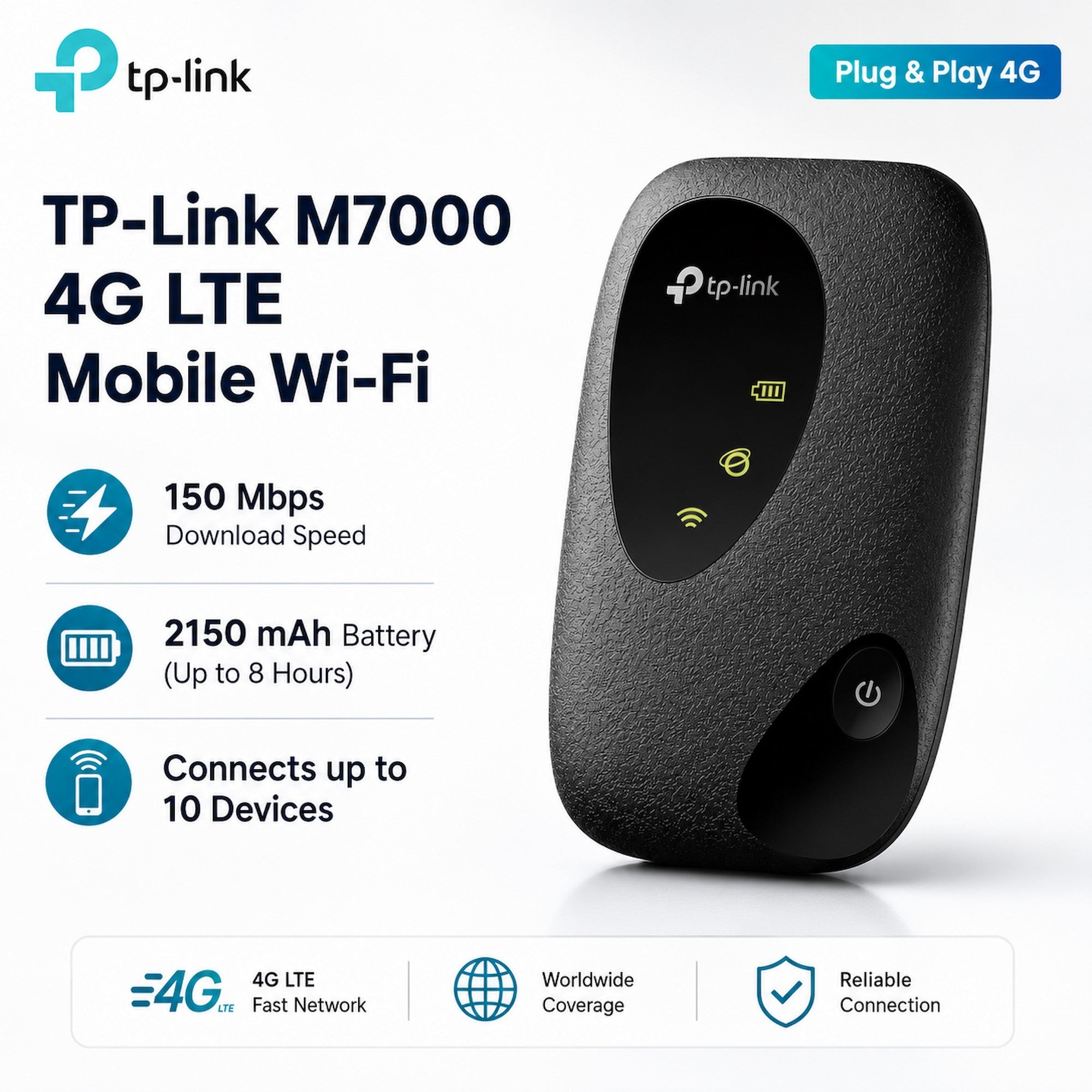 TP-Link M7000 150Mbps 4G LTE Mobile Wi-Fi Build-In 150Mbps 4G LTE Modem [Pre-Order]