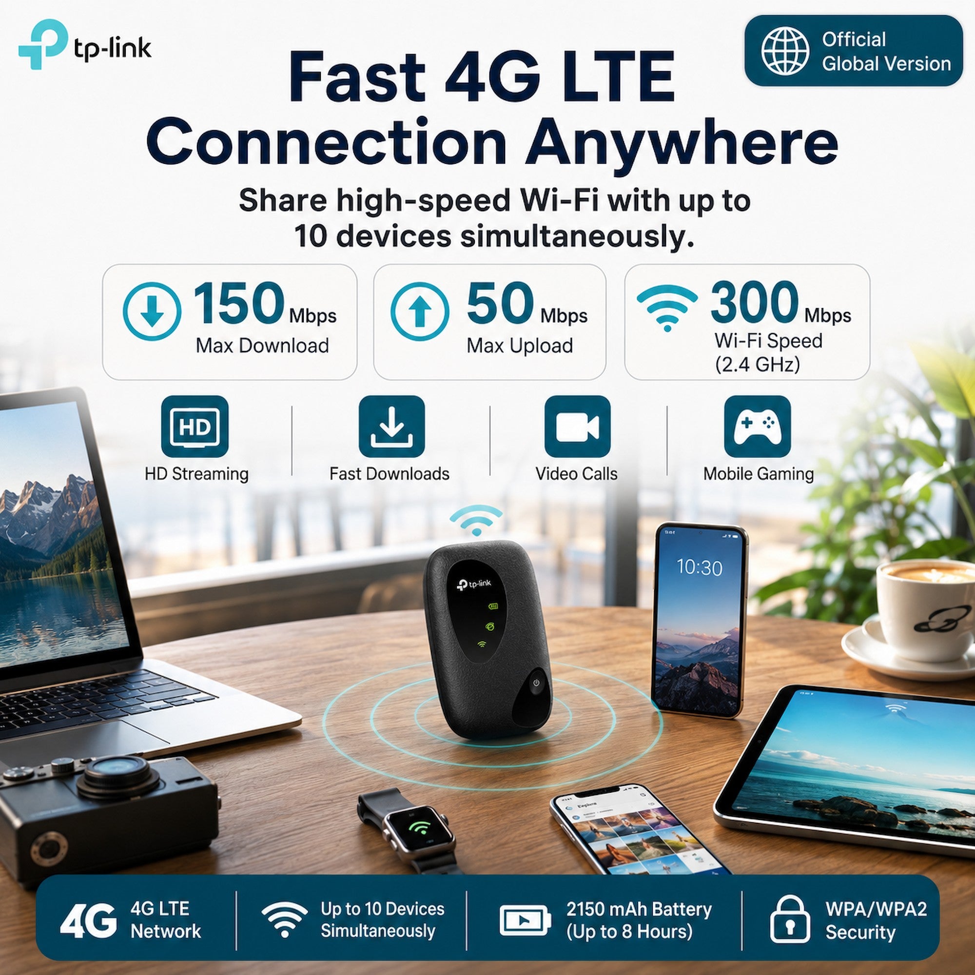 TP-Link M7000 150Mbps 4G LTE Mobile Wi-Fi Build-In 150Mbps 4G LTE Modem [Pre-Order]