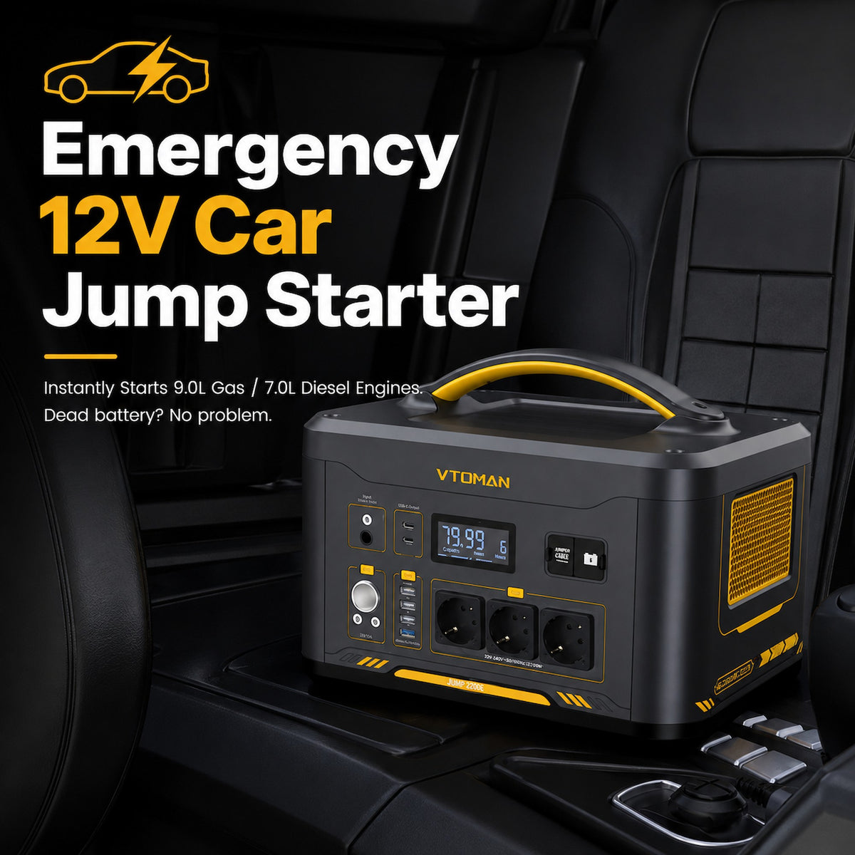 VTOMAN Jump 2200E 1408Wh/2200W Portable Power Station with 3 AC Outlets and Jump Starter