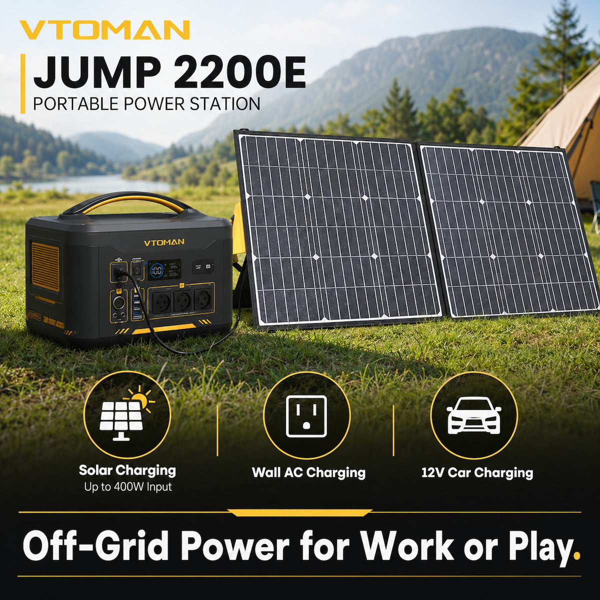 VTOMAN Jump 2200E 1408Wh/2200W Portable Power Station with 3 AC Outlets and Jump Starter
