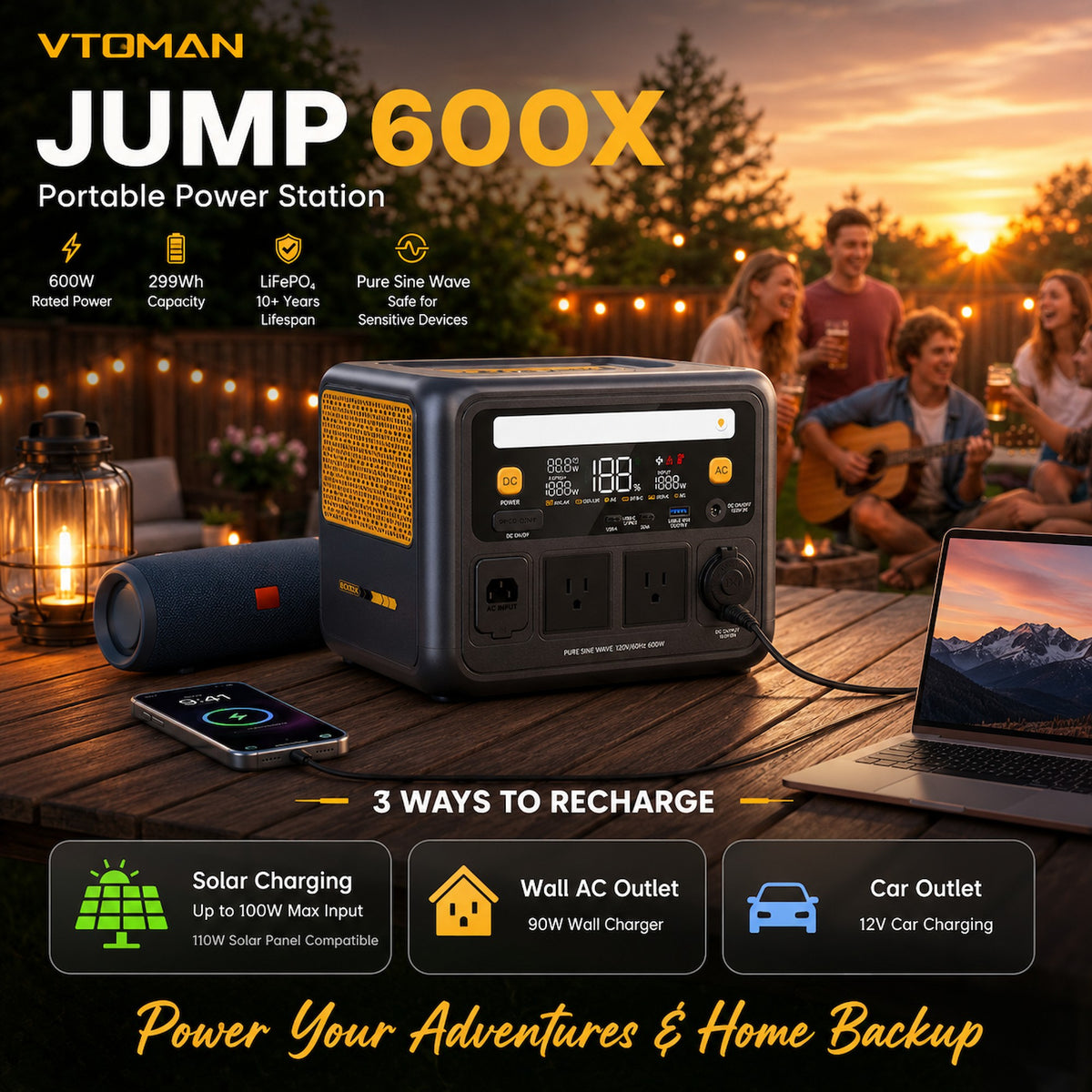 Vtoman Jump 600X 268Wh/600W Portable Power Station with 2 AC Outlets