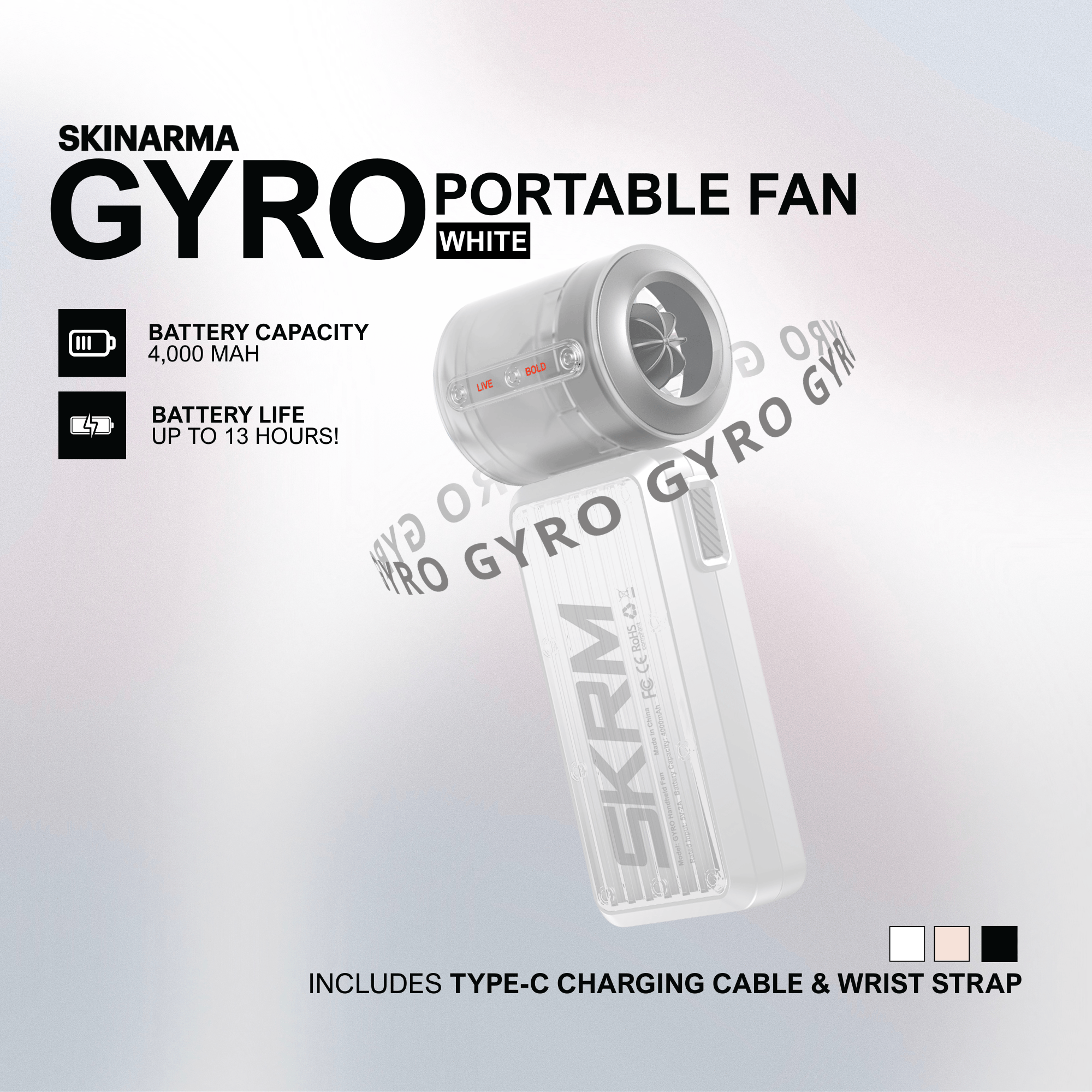 Skinarma Portable Handheld Fan 4,000 mAh Gyro