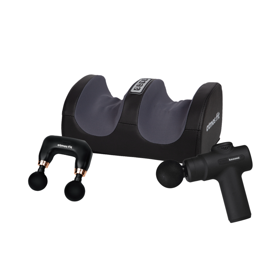 [Bundle] Atmos Fit Physiocare Relaxi Massager Gun - Black + Atmos Fit DuoFlex Massager Gun + Atmos Fit Legs, Limbs and Feet Massager