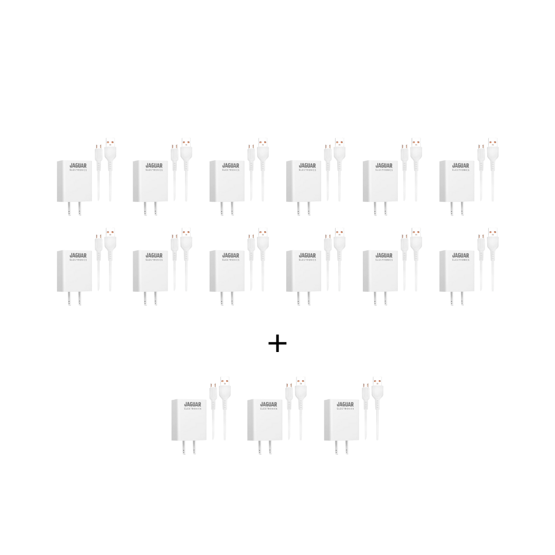 [Bundle] Buy 12, Get 3 FREE Jaguar Electronics WCP29 2.4A Wall Charger with Charging Cable