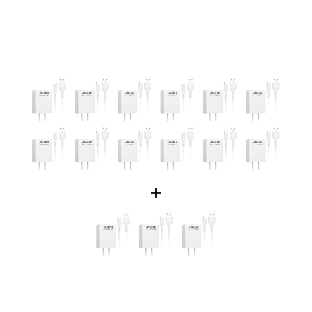 [Bundle] Buy 12, Get 3 FREE Jaguar Electronics WCP29 2.4A Wall Charger with Charging Cable