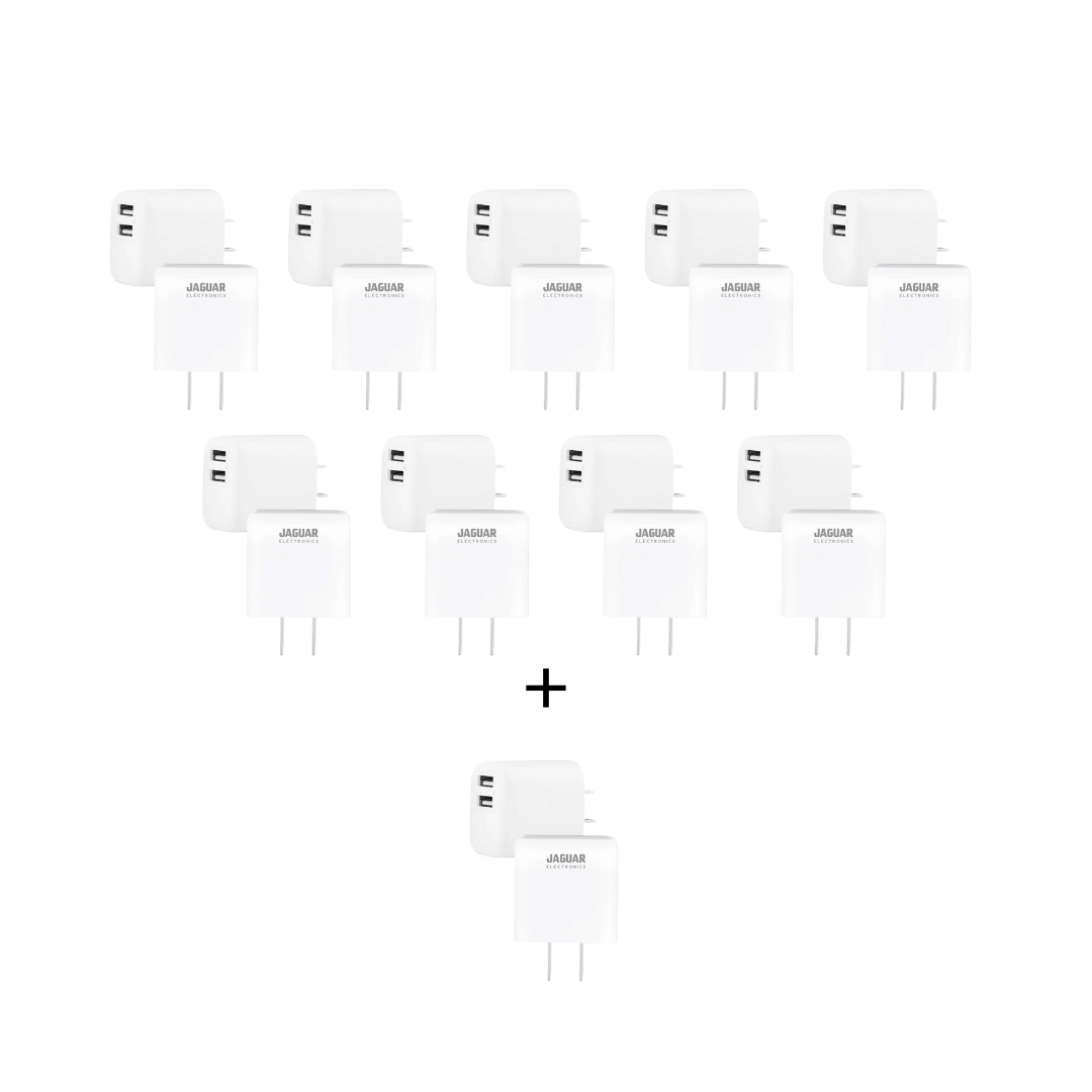 bundle buy 9, get 1 free jaguar electronics wcp01 wall charger 18w quick charge dual usb-a ports