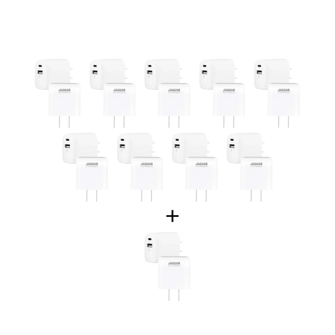 [Bundle] Buy 9, Get 1 FREE Jaguar Electronics WCP02 Wall Charger 20W Quick Charge Type-C and USB-A Ports