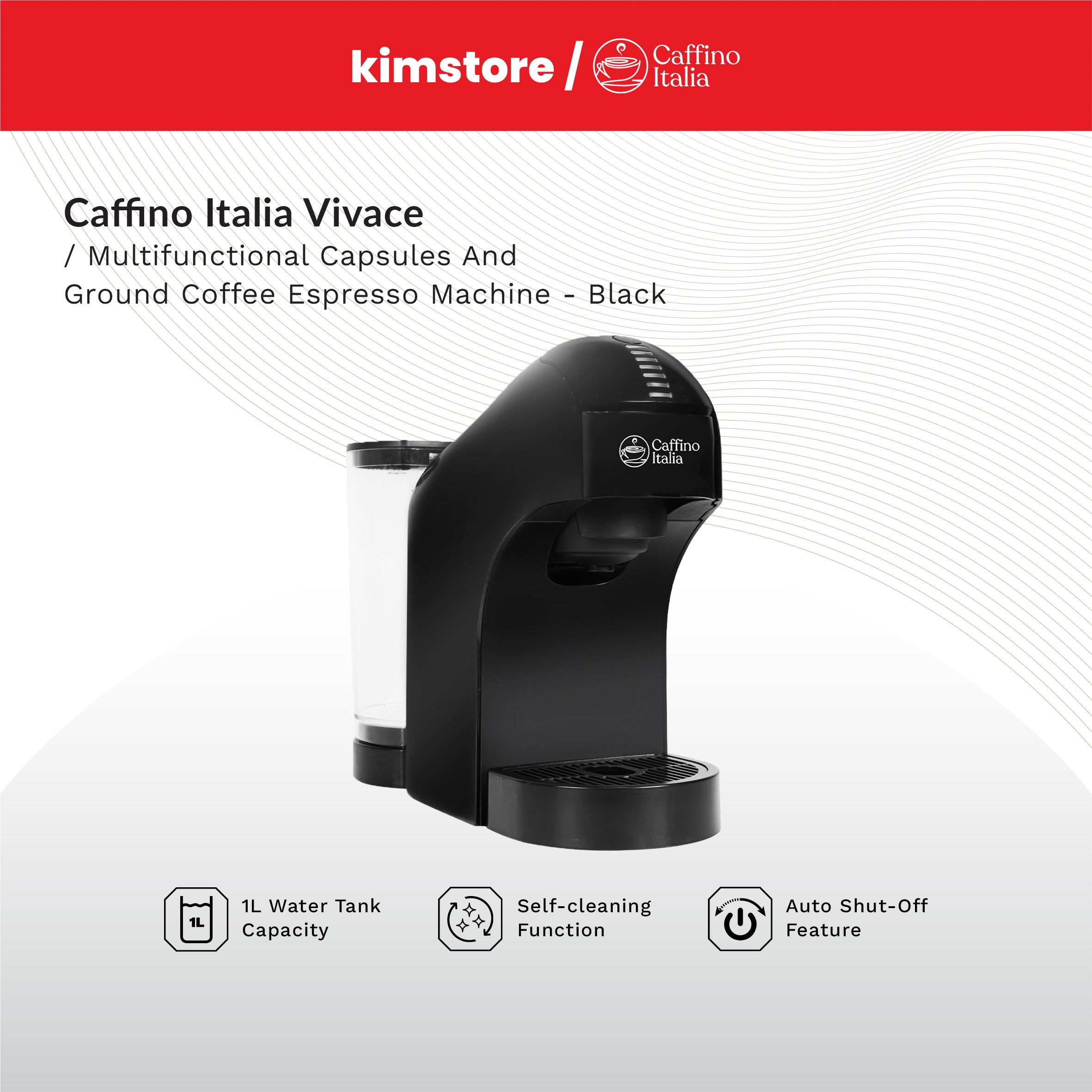 [Open Box] [B] Caffino Italia Vivace Multifunctional Espresso Machine - Capsules & Ground Coffee