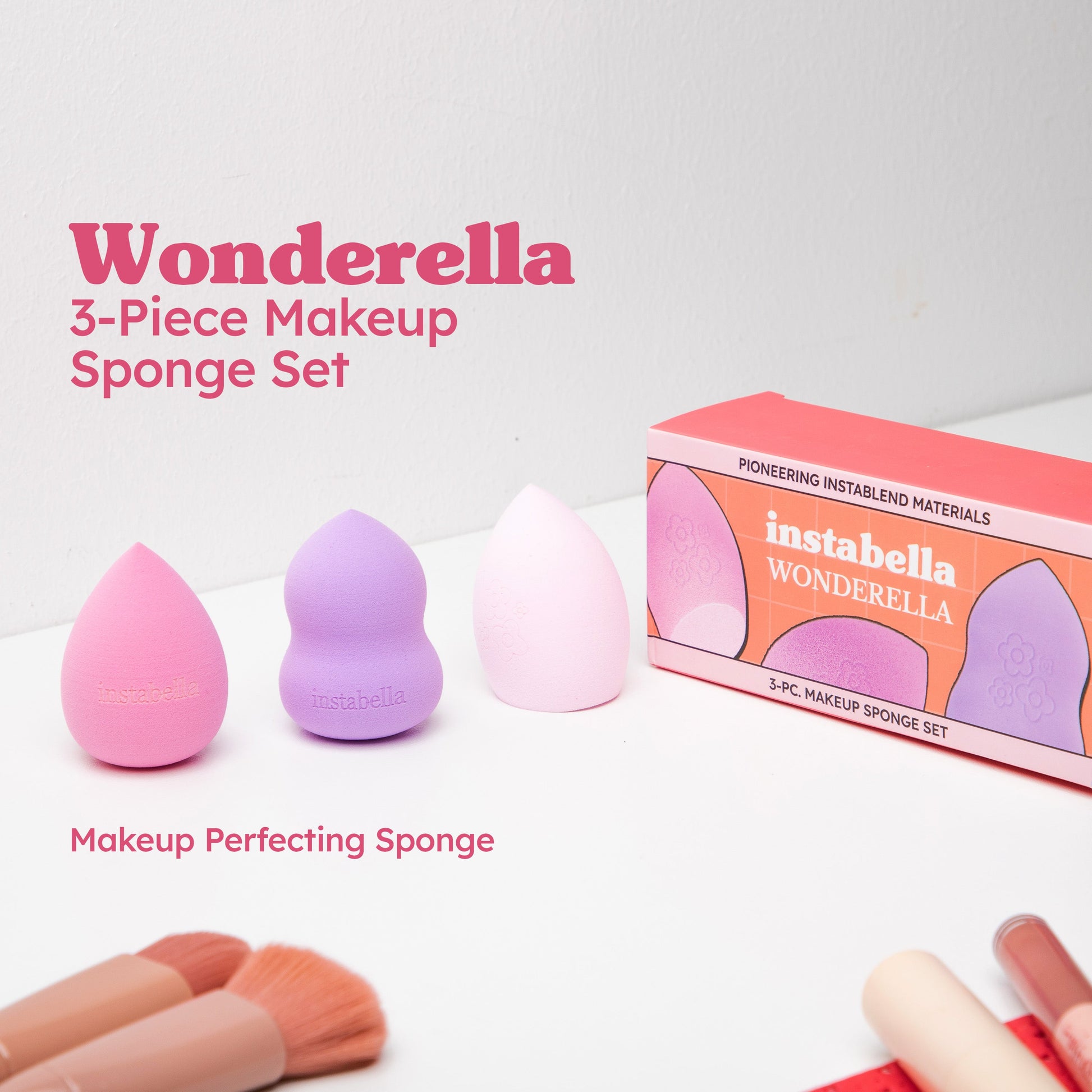 instabella wonderella 3 piece makeup sponge set colorful
