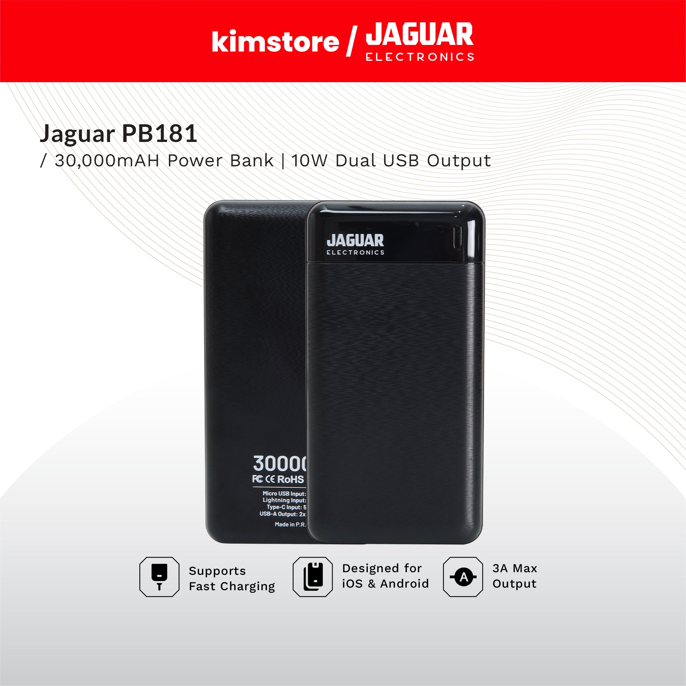 [Open Box] [B] Jaguar Electronics Pb181 V2 30000Mah Power Bank Dual Usb Output