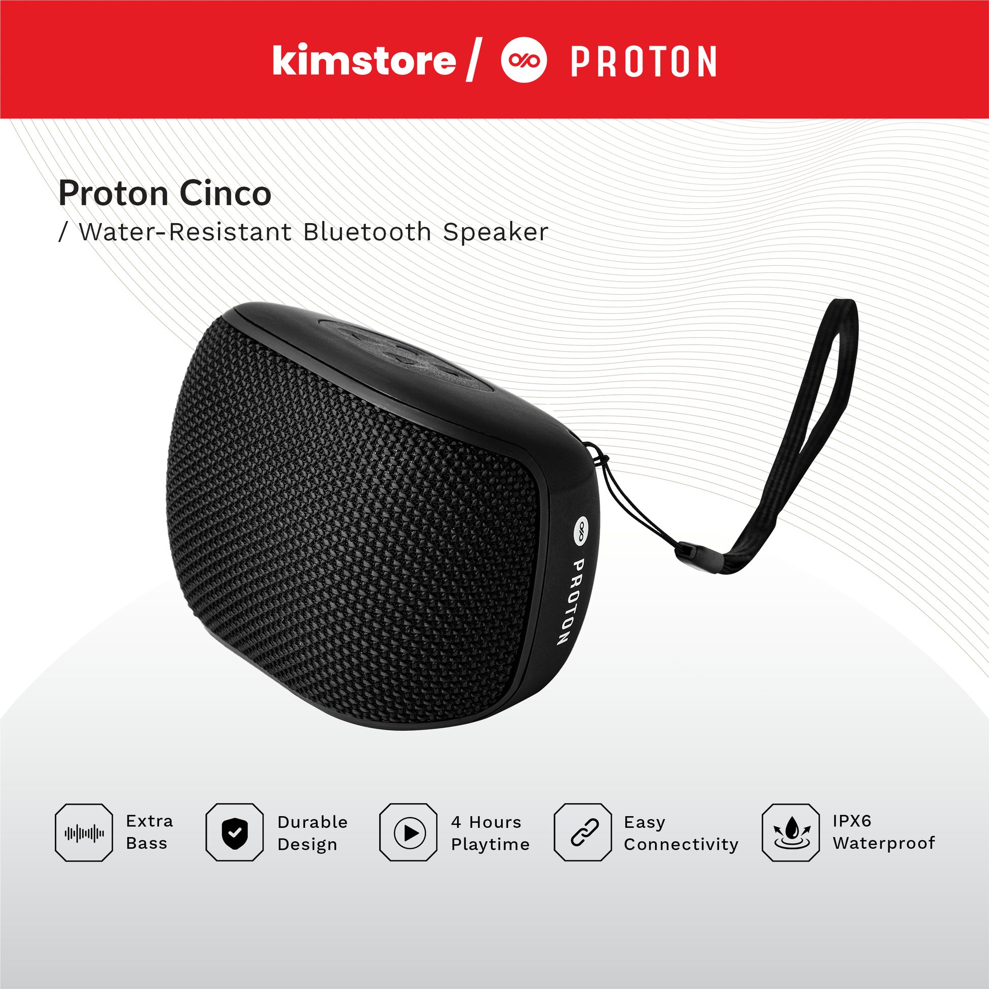 proton cinco water resistant bluetooth speaker pt 110 black