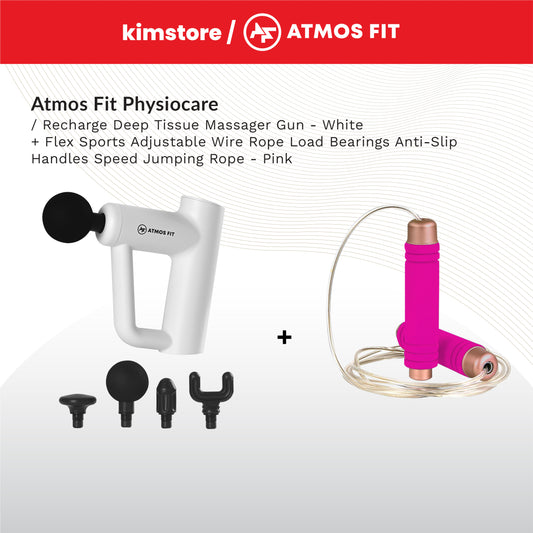 BUNDLE: Atmos Fit Physiocare Recharge Deep Tissue Massager Gun + Flex Sports Fitness Tools