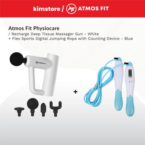 BUNDLE: Atmos Fit Physiocare Recharge Deep Tissue Massager Gun + Flex Sports Fitness Tools