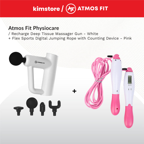 BUNDLE: Atmos Fit Physiocare Recharge Deep Tissue Massager Gun + Flex Sports Fitness Tools
