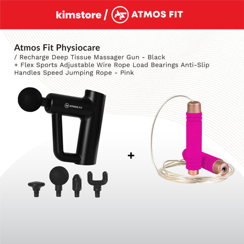 BUNDLE: Atmos Fit Physiocare Recharge Deep Tissue Massager Gun + Flex Sports Fitness Tools