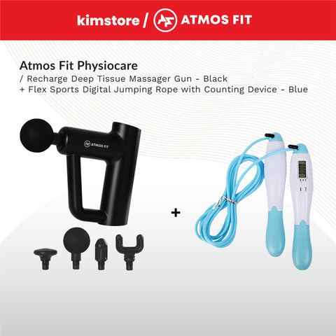 BUNDLE: Atmos Fit Physiocare Recharge Deep Tissue Massager Gun + Flex Sports Fitness Tools