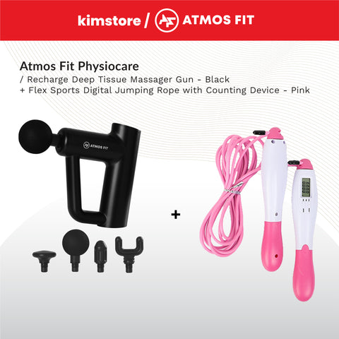 BUNDLE: Atmos Fit Physiocare Recharge Deep Tissue Massager Gun + Flex Sports Fitness Tools