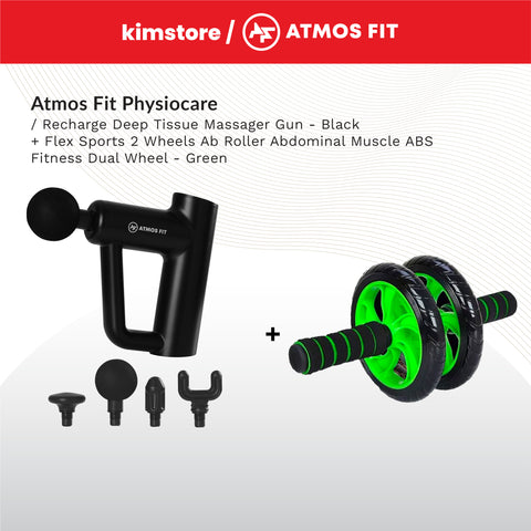 BUNDLE: Atmos Fit Physiocare Recharge Deep Tissue Massager Gun + Flex Sports Fitness Tools