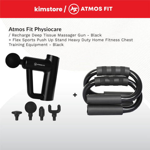 BUNDLE: Atmos Fit Physiocare Recharge Deep Tissue Massager Gun + Flex Sports Fitness Tools