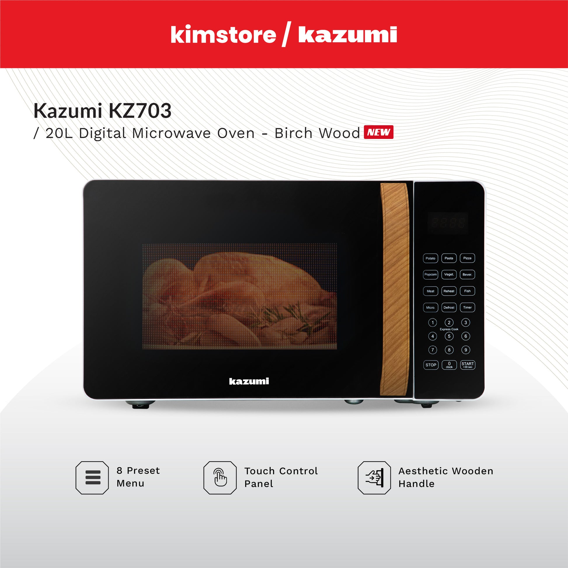 kazumi kz 703 20l digital microwave oven birch wood