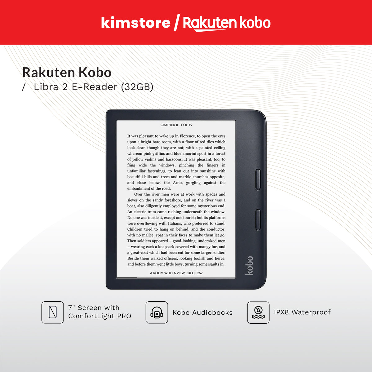KOBO Libra 2 Black 32GB E-Reader 32GB - 7"
