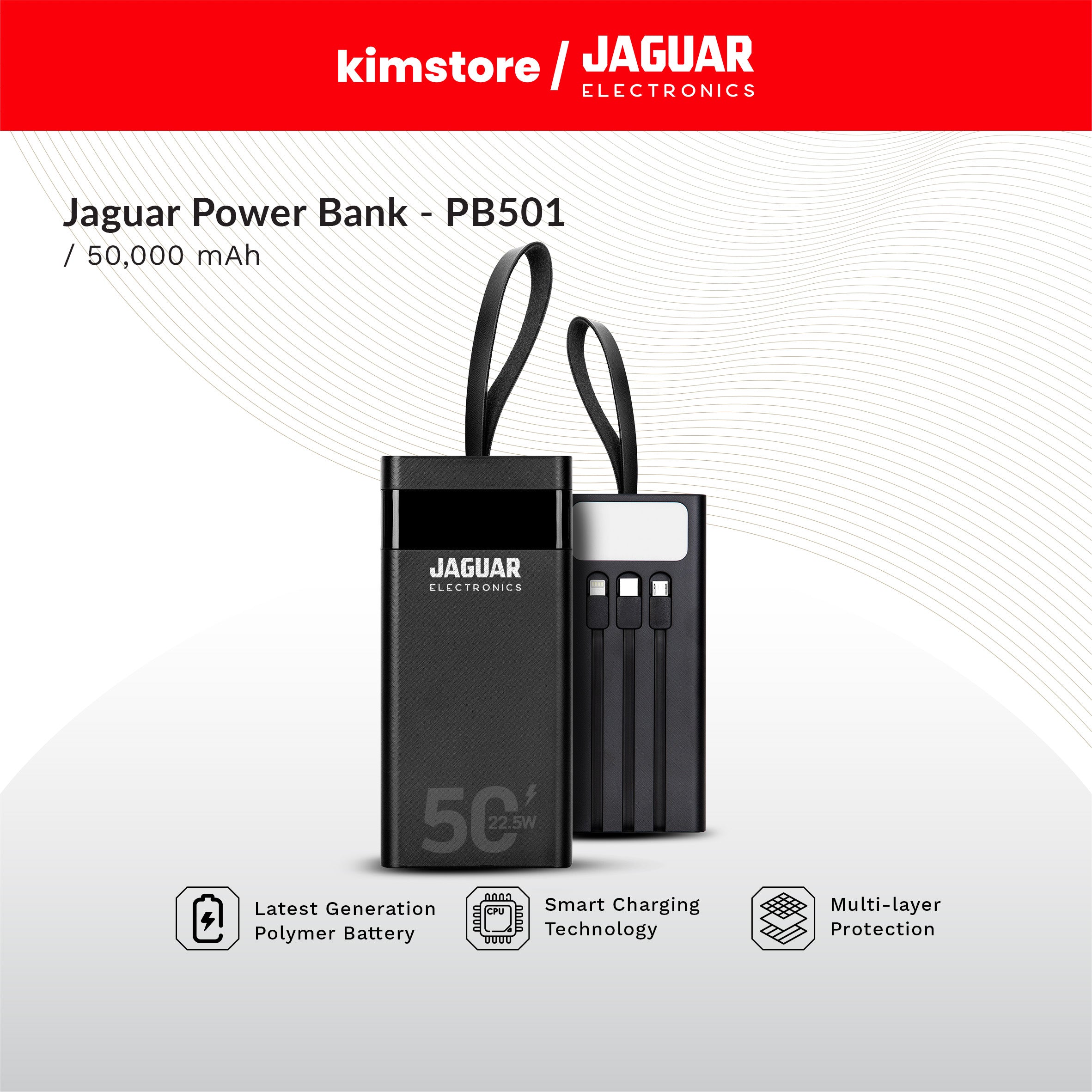 [Open Box] [B] Jaguar Electronics PB501 50000Mah QC3.0 + PD Digital Display Power Bank 22.5W