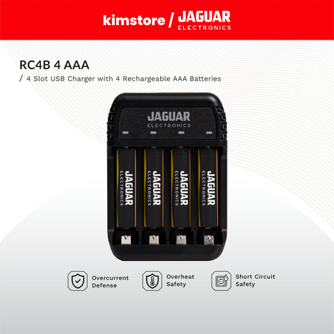 Jaguar Electronics RC4B 4-Slot USB Charger with 4 Rechargeable Batteries
