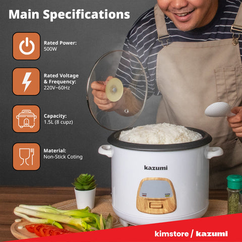 BUNDLE: Kazumi KZ-RC115 1.5L Rice Cooker + TechFlex 2.5W Mini UV Sterilizing Lamp (Black)