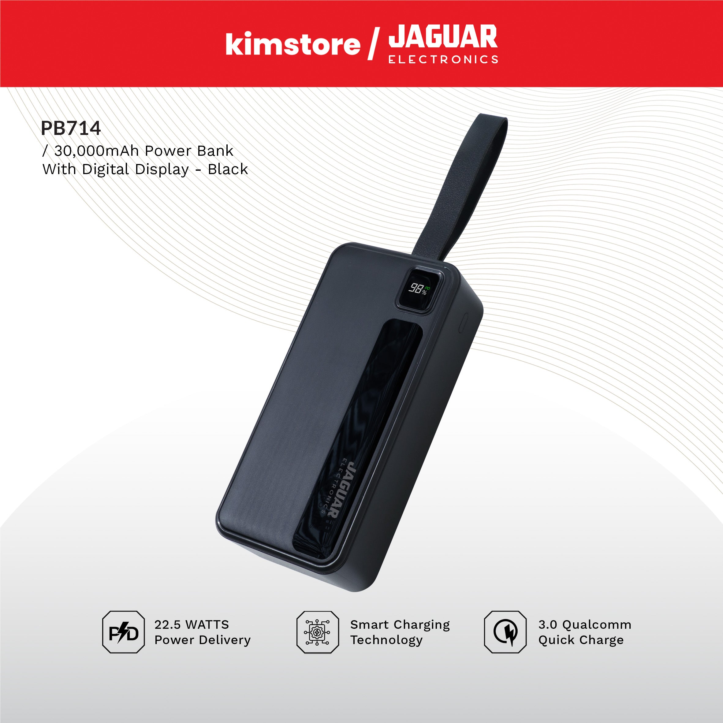 Jaguar Electronics PB714 Power Bank with Digital Display 22.5W PD/QC 3.0 30000mAh