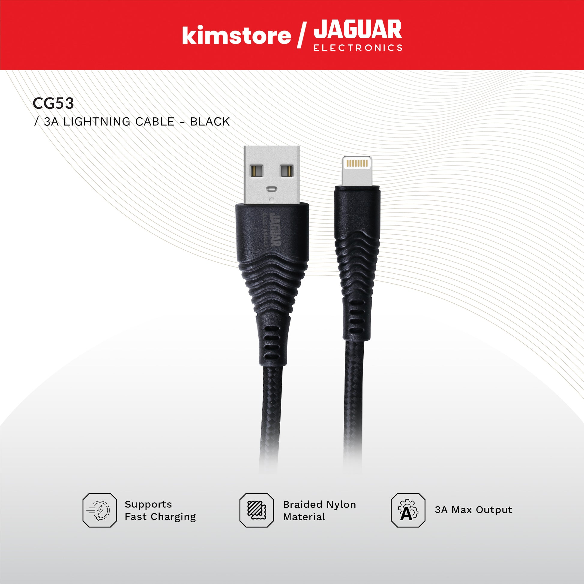 jaguar electronics cg53 3.0a 0.5 meter fast charging data cable lightning black
