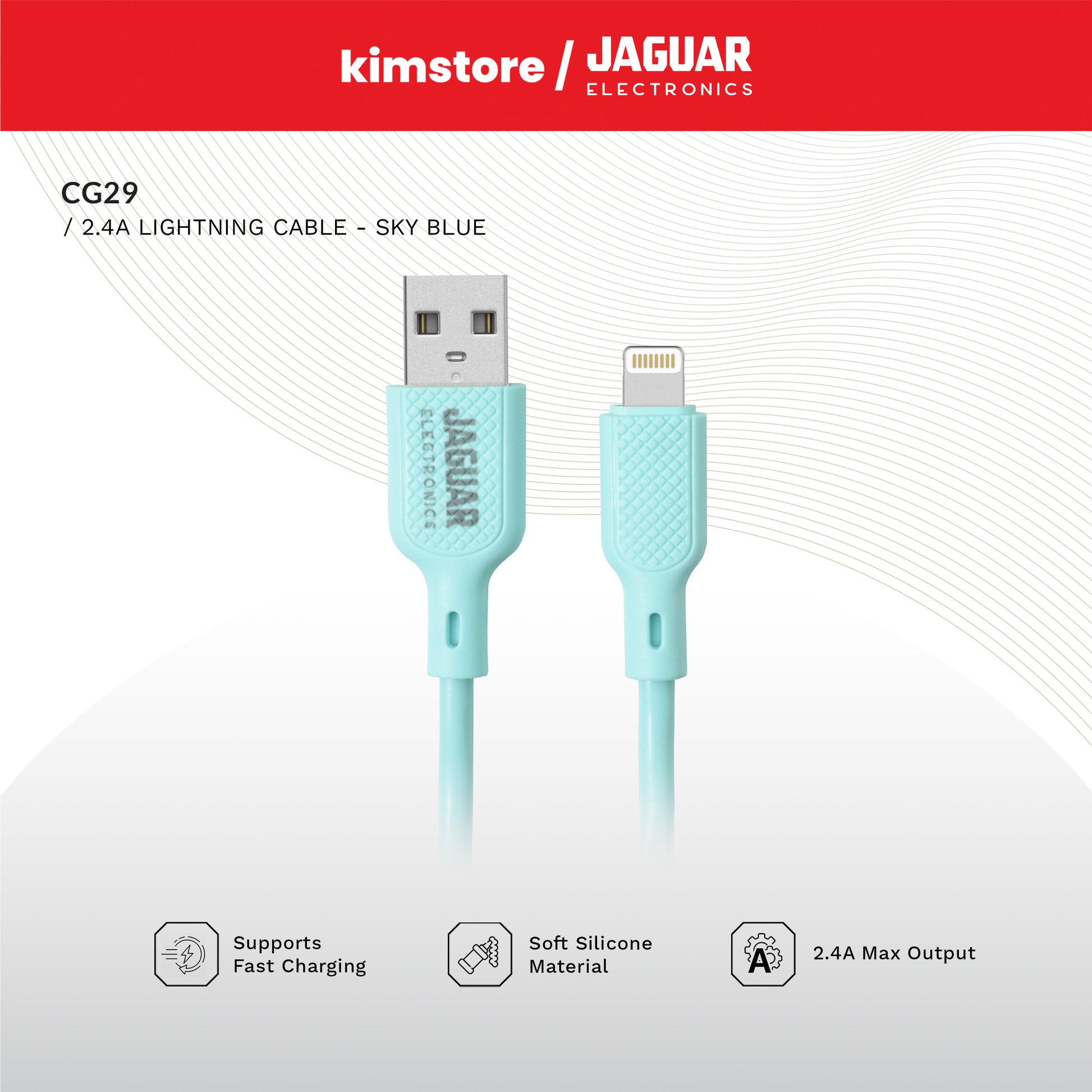 jaguar electronics cg29 2.4a 1 meter fast charging data silicone cable lightning sky blue