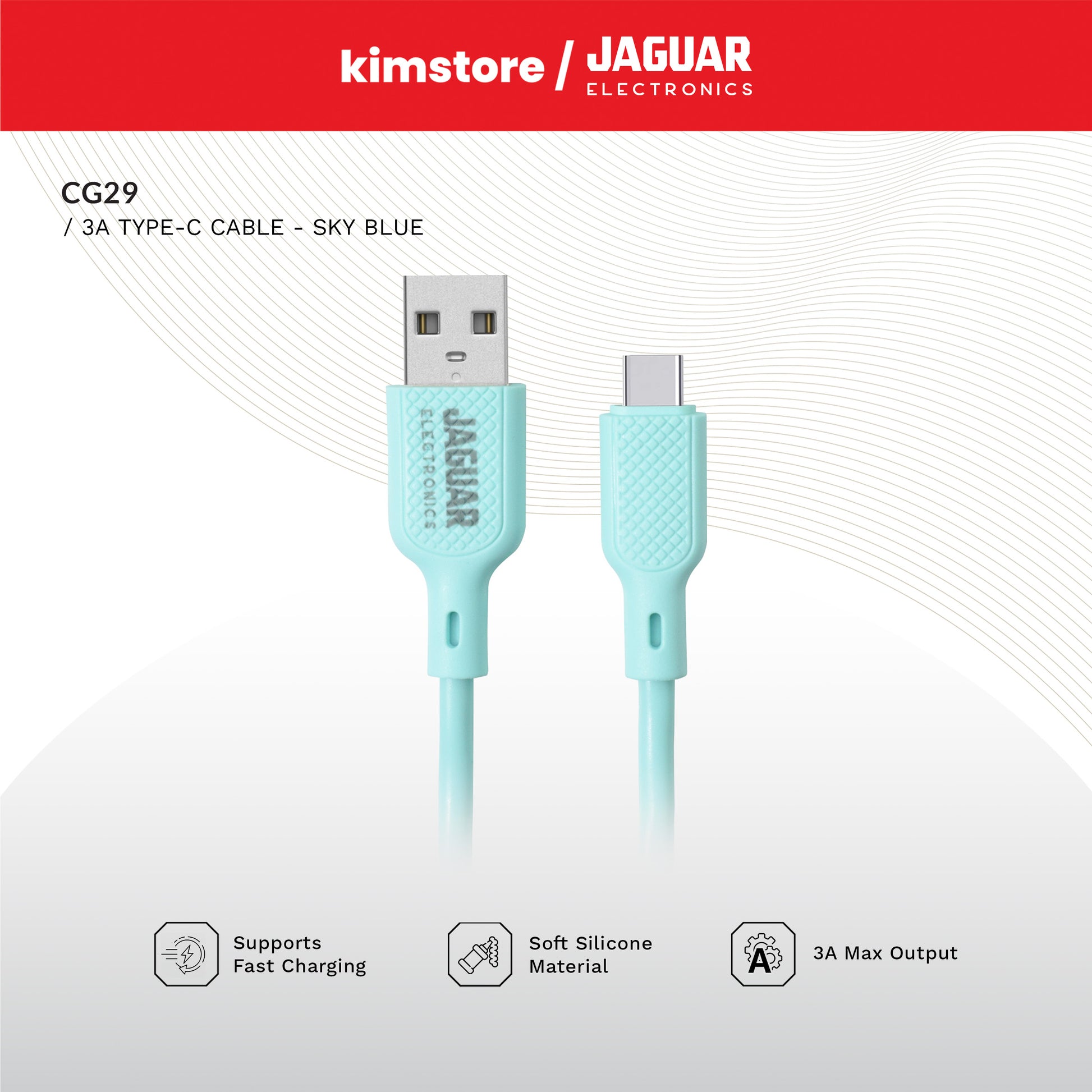 jaguar electronics cg29 2.4a 1 meter fast charging data silicone cable type c sky blue