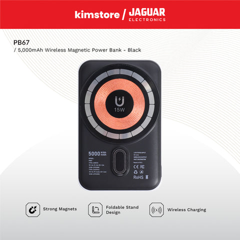 Jaguar Electronics PB67 Magnetic Wireless Power Bank with Foldable Stand PD20W 5000mAh