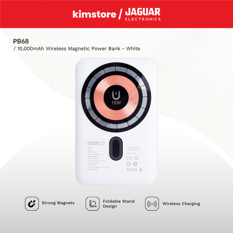 Jaguar Electronics PB68 Magnetic Wireless Power Bank with Foldable Stand PD20W 10000mAh
