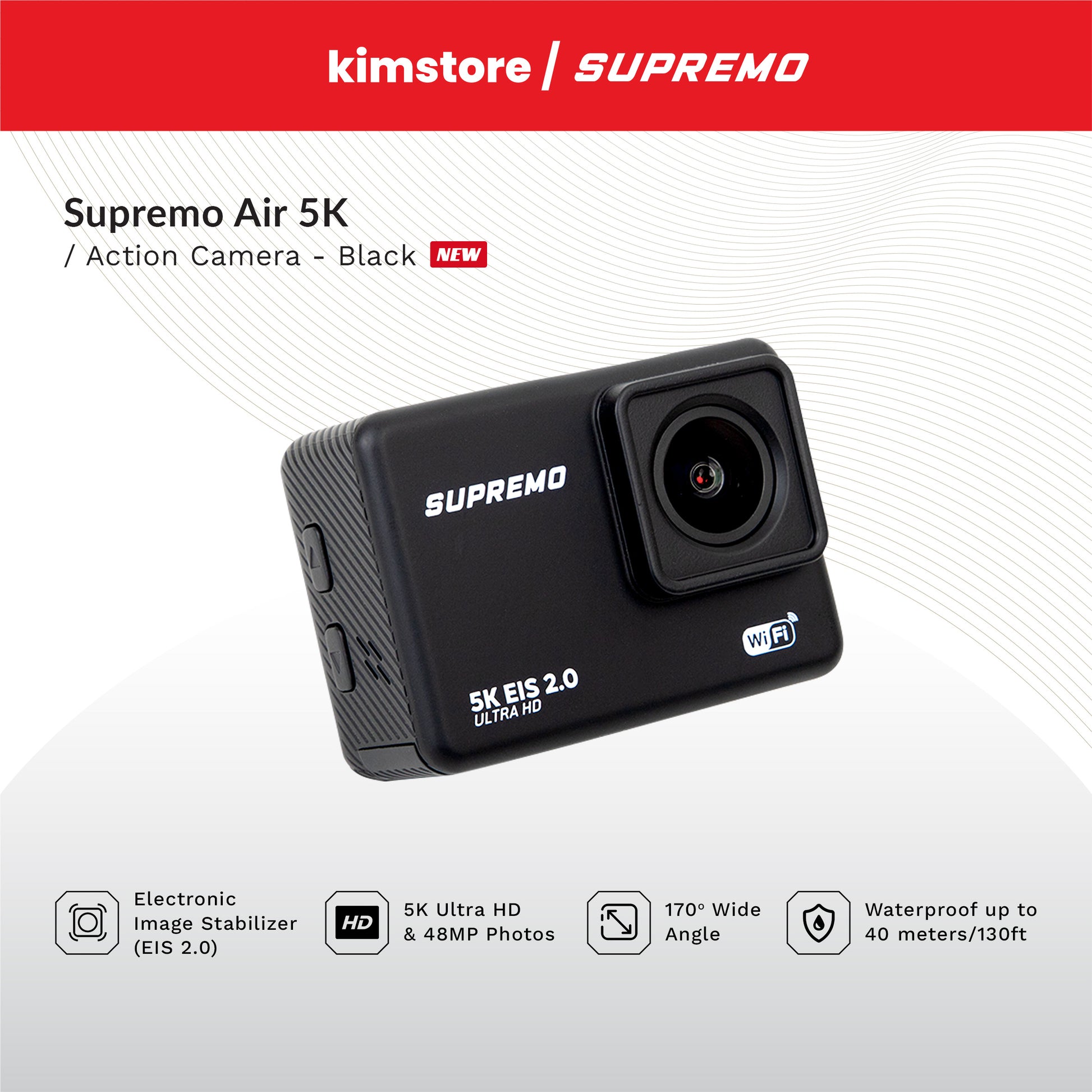 [bundle] supremo air 5k action camera  black + supremo premiere tripod mount black