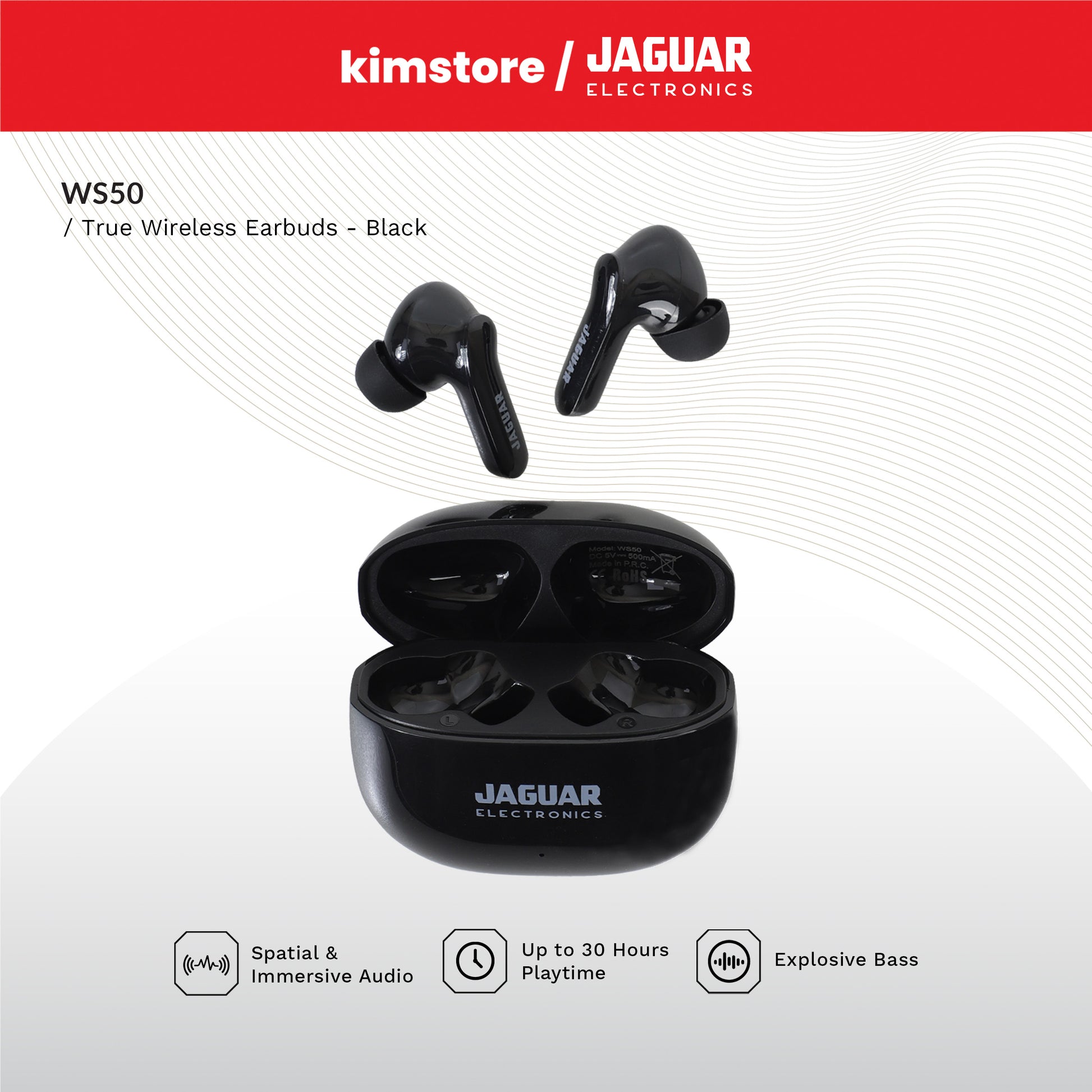jaguar electronics ws50 true wireless earbuds black