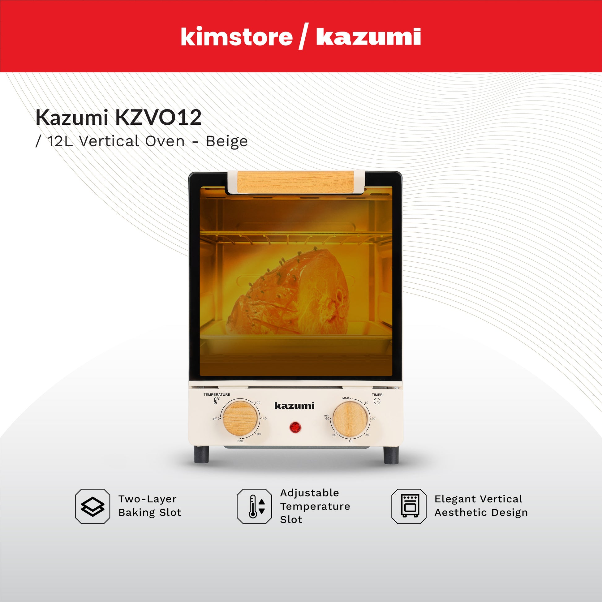 kazumi kz vo12 12l vertical oven beige