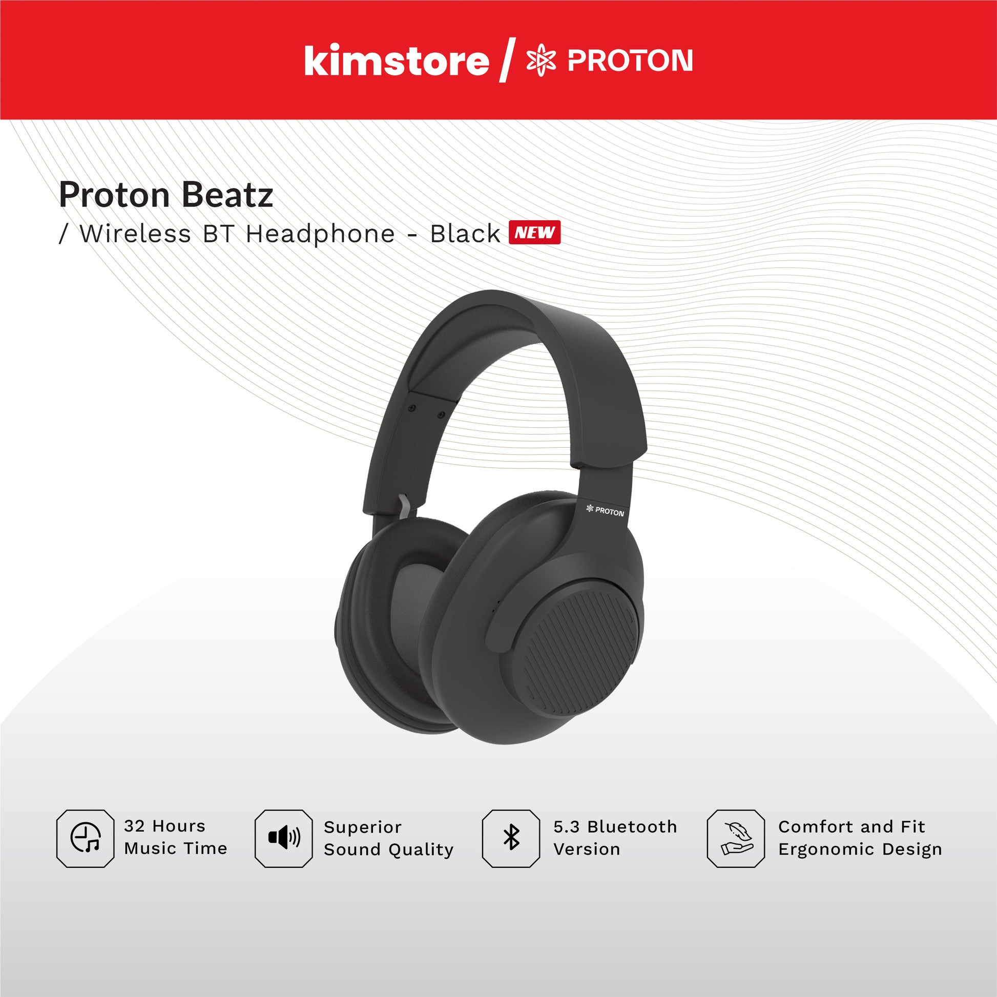 proton beatz wireless bt headphone black