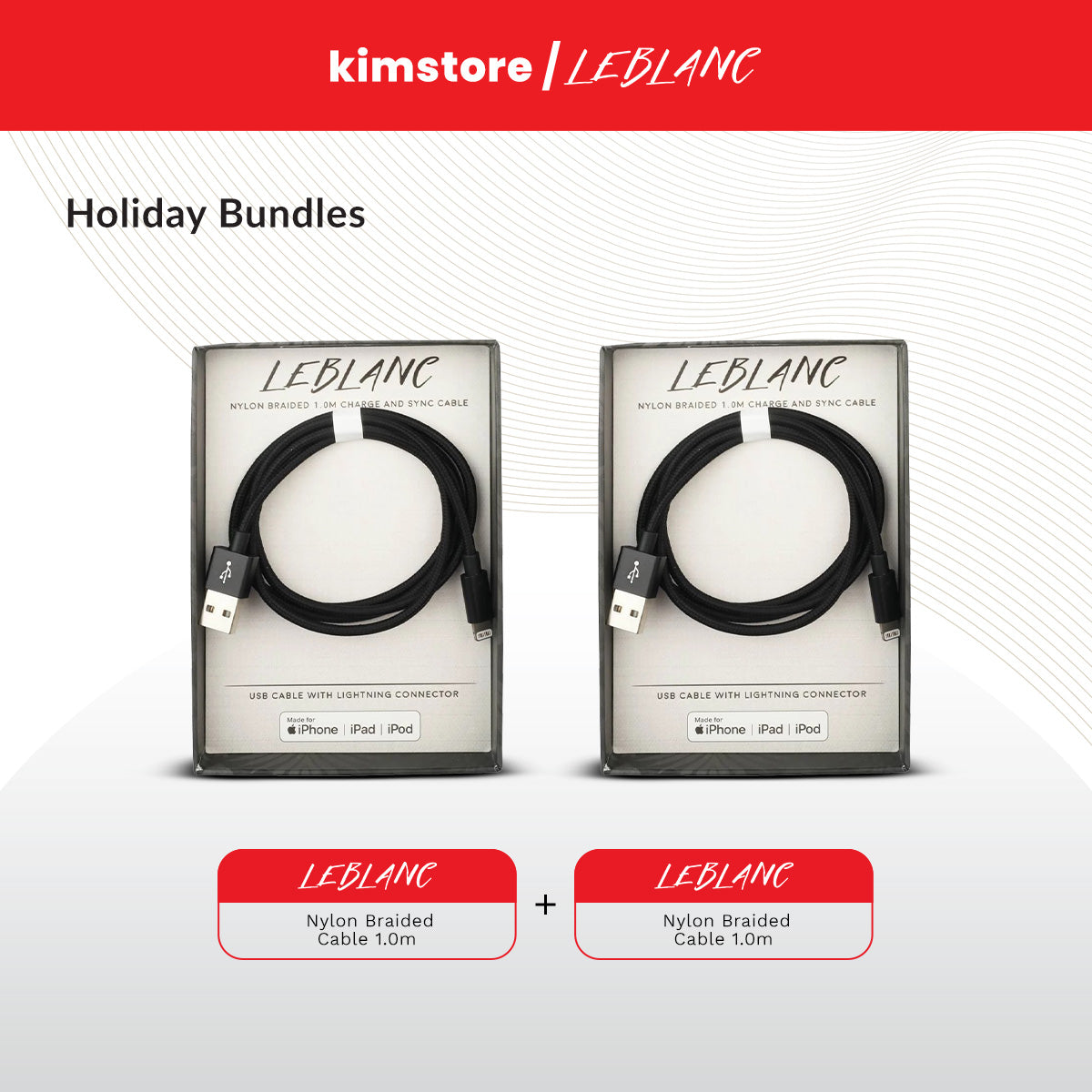 Holiday Bundle: LE BLANC Nylon Braided Cable 1.0m Jet Black