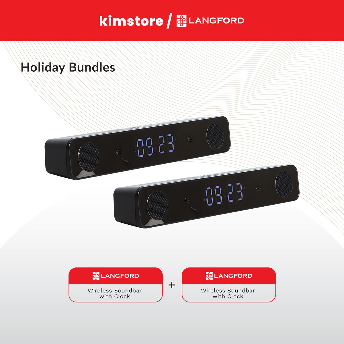 Holiday Bundle: Langford Wireless Soundbar with Clock (Black)