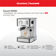 kazumi kz 800 brewmaster 1.8l espresso machine with milk frother stainless steel