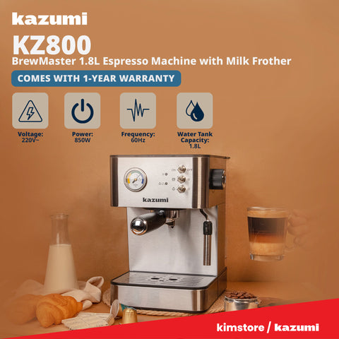 Kazumi KZ-800 BrewMaster 1.8L Espresso Machine with Milk Frother