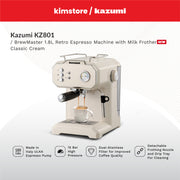 [Open Box] [B] Kazumi Kz-801 Brewmaster 1.8L Retro Espresso Machine With Milk Frother