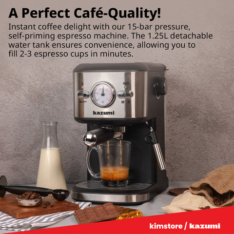 Kazumi KZ-802 BrewMaster 1.25L Espresso Machine with Milk Frother