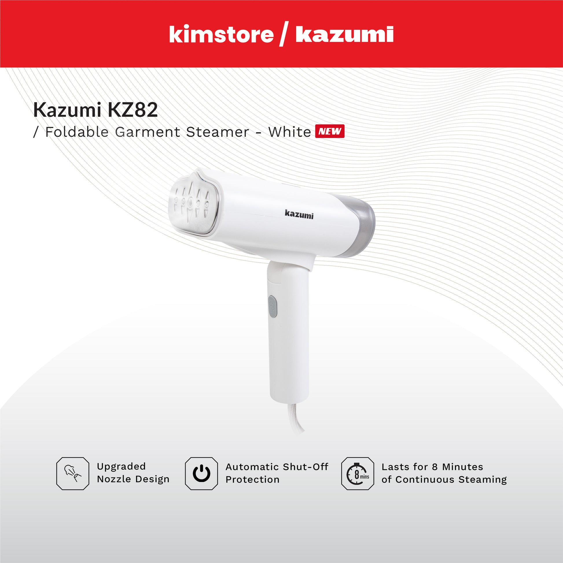 kazumi kz82 foldable garment steamer white