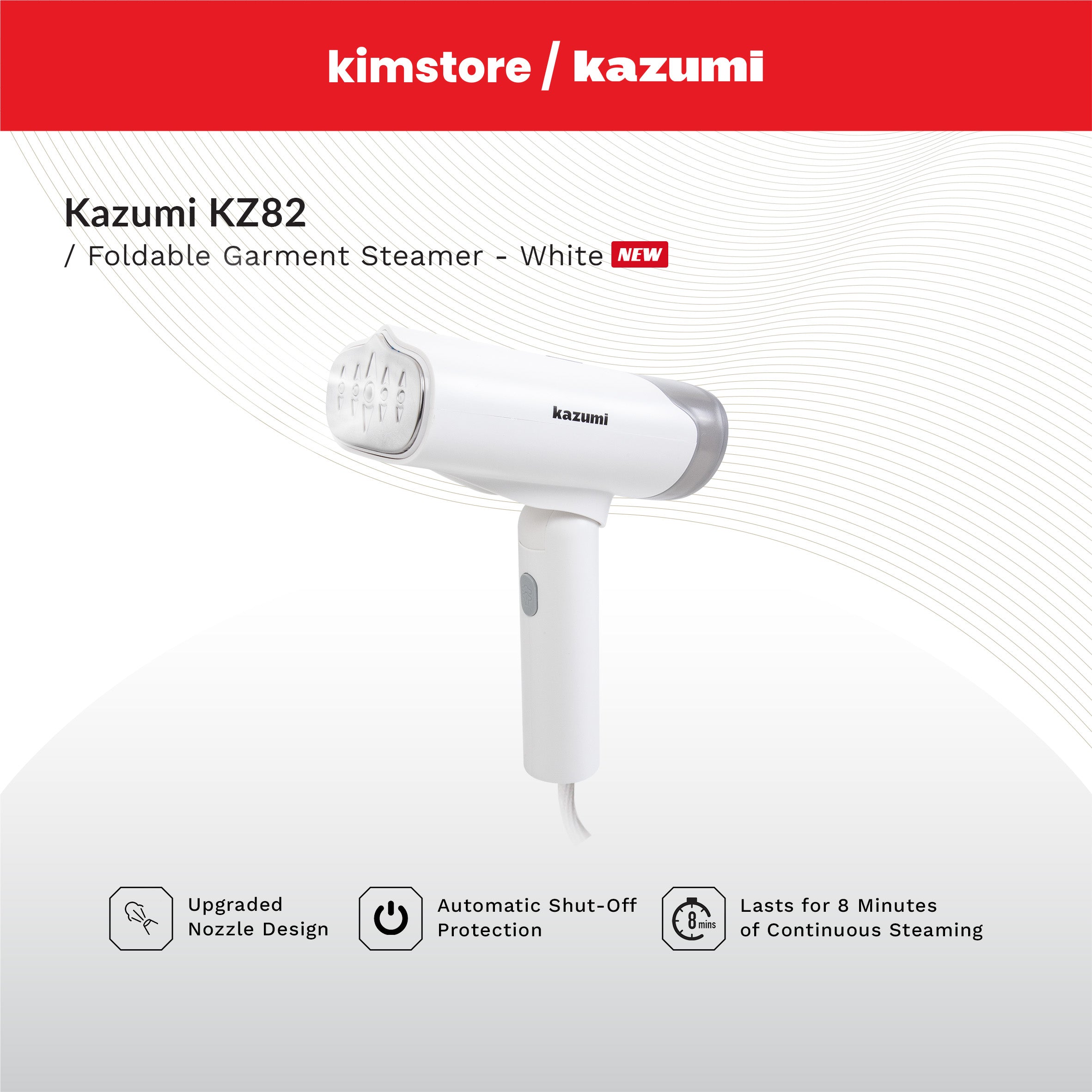 kazumi kz82 foldable garment steamer white