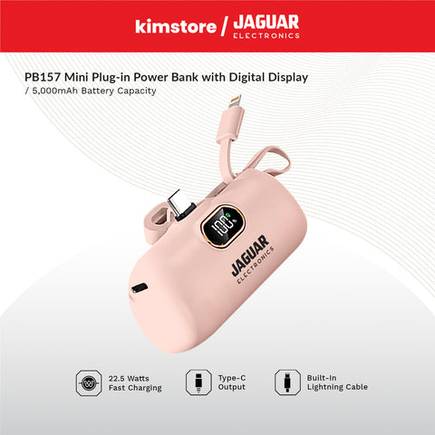Jaguar Electronics PB157 5000mAh 22.5W Fast Charging Mini Plug In Power Bank with Digital Display Type-C