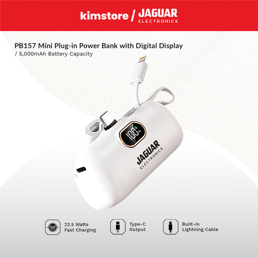 Jaguar Electronics PB157 5000mAh 22.5W Fast Charging Mini Plug In Power Bank with Digital Display Type-C