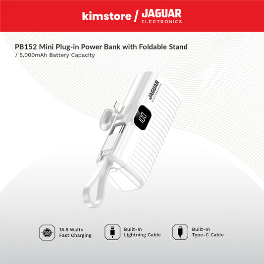 Jaguar Electronics PB152 Mini Plug In Power Bank with Digital Display 5000mAh Lightning