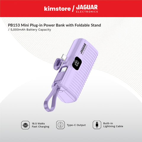 Jaguar Electronics PB153 Mini Plug In Power Bank with Digital Display 5000mAh Type-C